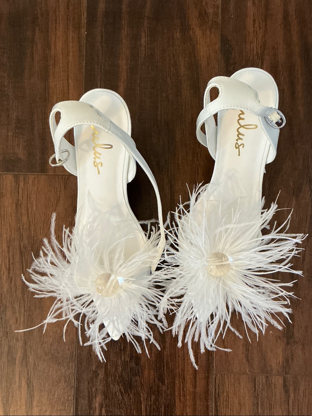 Lulu's White Feather Detail Slingback Stiletto Heels - Picture 2 of 8
